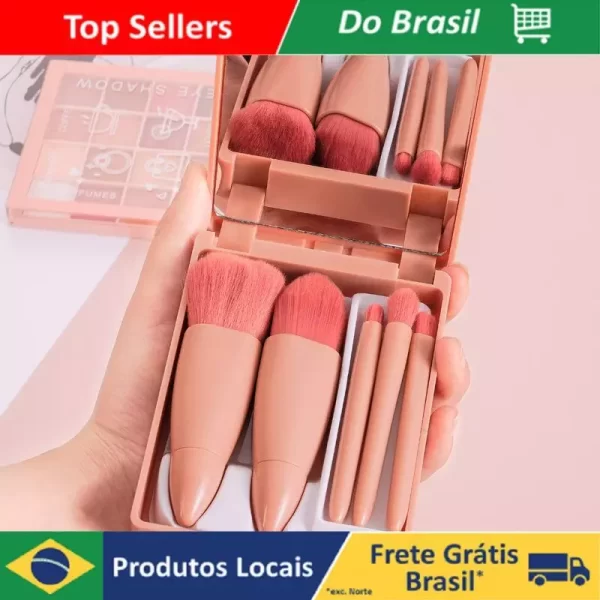 Mini Espelho De Maquiagem Portátil Com 5 Pincéis Para Maquiagem