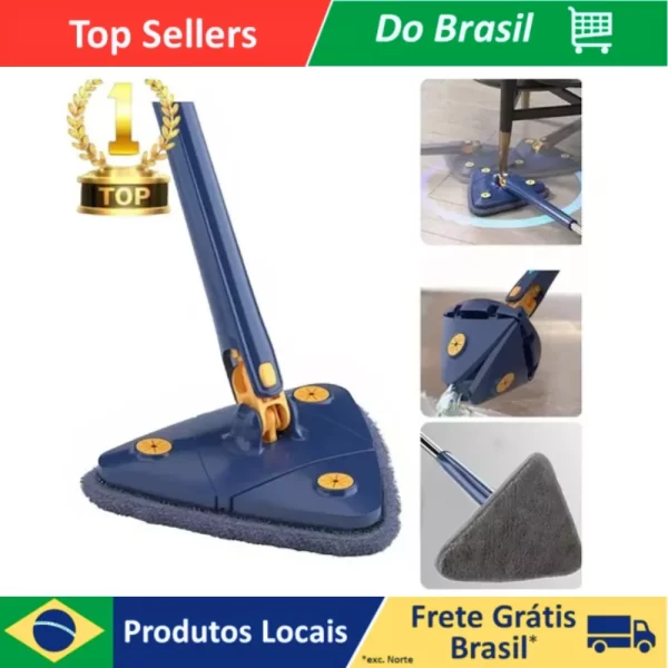 Mop Rodo De Limpeza Triangular Giratório Ajustável MultiUso